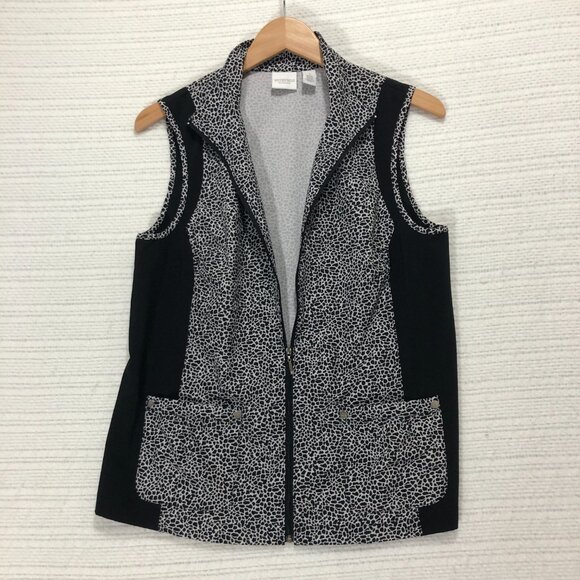 Chico's Weekends Women's Size 1 Full Zipper Sleeveless Vest Black and White - Picture 4 of 10